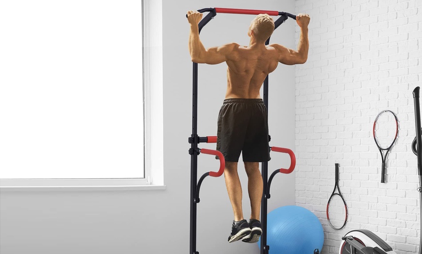 Image 1: HomCom Pull-Up Station with Dip Station and Push-up Stand