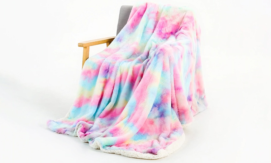 Image 1: Rainbow Plush Throw Blanket