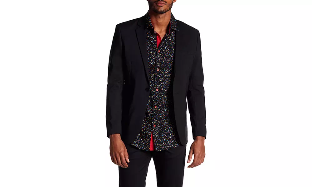 Suslo Couture Men's Slim Fit Sateen Sports Coat with Flower Pin (Size L) - Primary Image