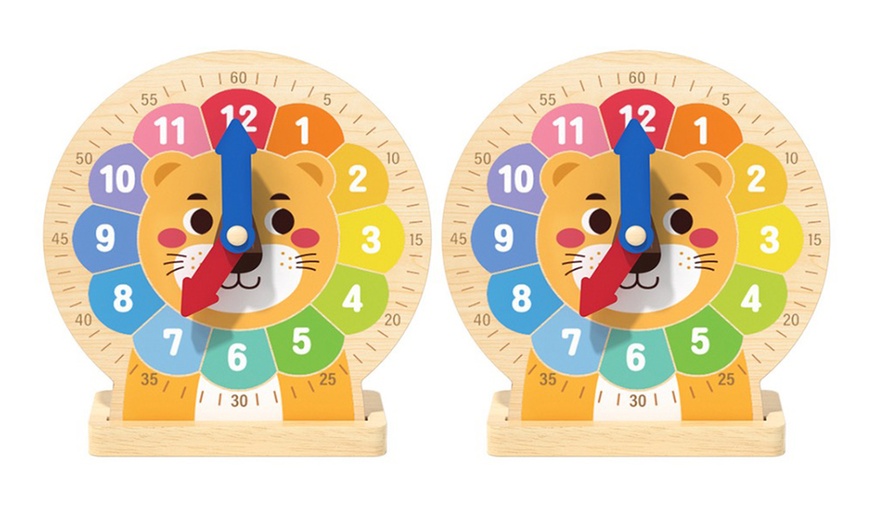 Image 3: Lion Wooden Teaching Clock