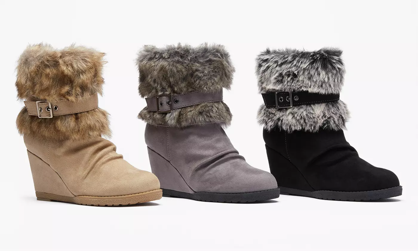 Sociology Women's Wedge Faux Fur Cuff Booties | Groupon Exclusive (Sizes 10 & 11) - Primary Image