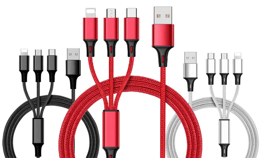 Image 1: One, Two or Three Three-in-One Charging Cables