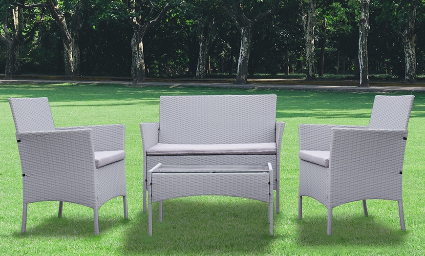 Image 2: Four-Piece Rattan-Effect Grey Garden Furniture Set