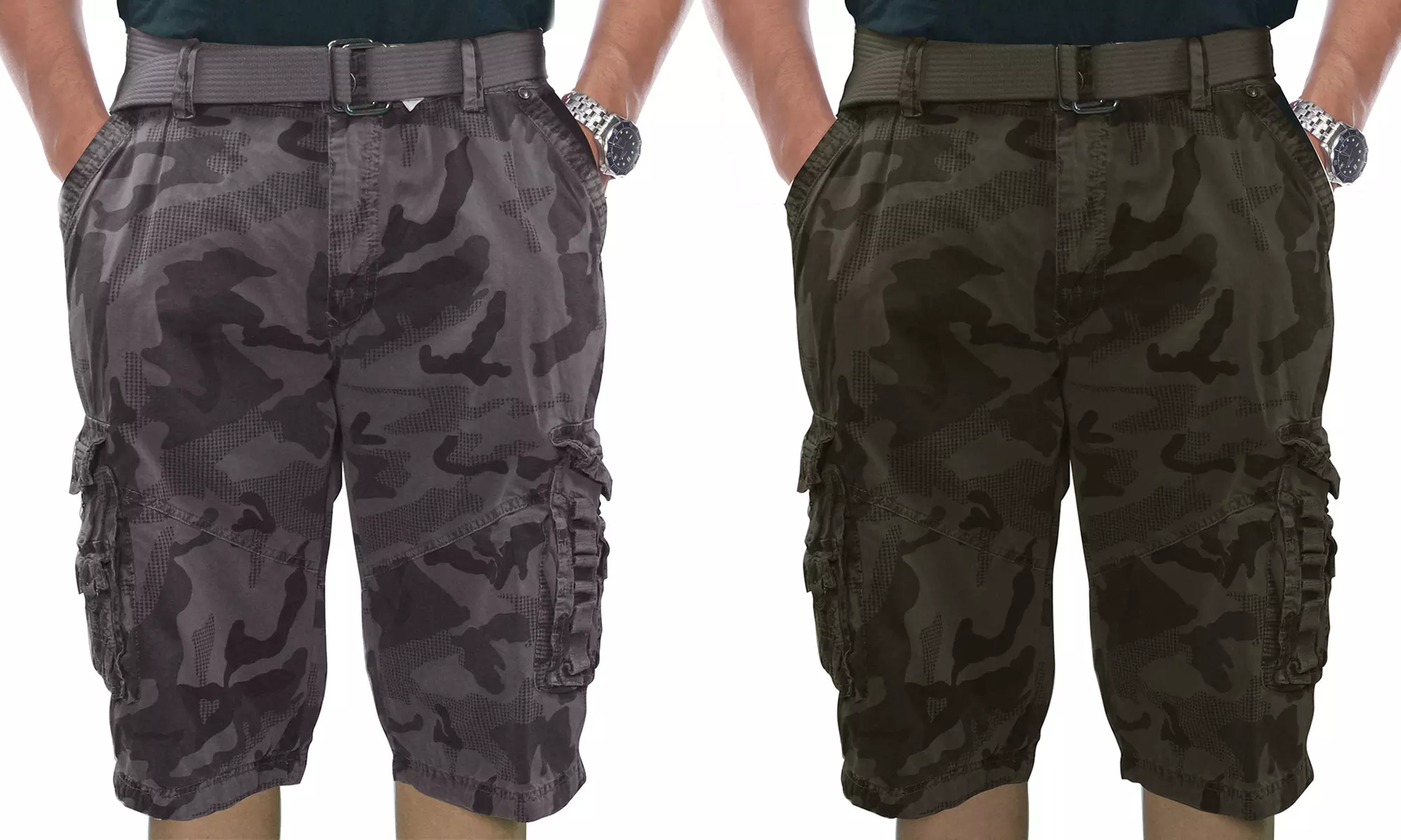 LeeHanTon Men's Camo Design 100% Cotton Cargo Shorts w/ Belt (30-40) - Primary Image