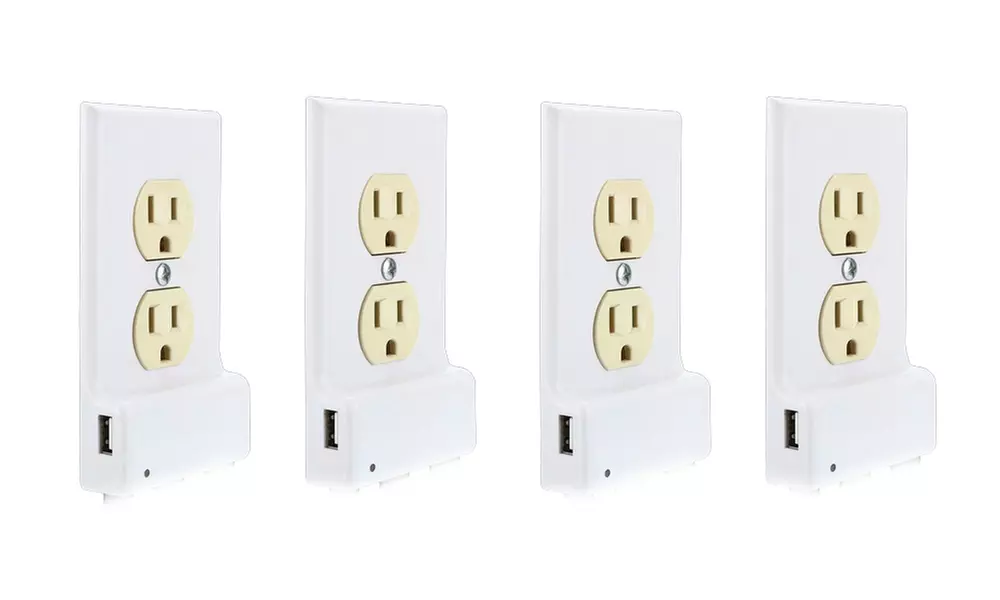 Outlet Cover with USB Port and Built-In LED Lights (4-Pack) - Primary Image