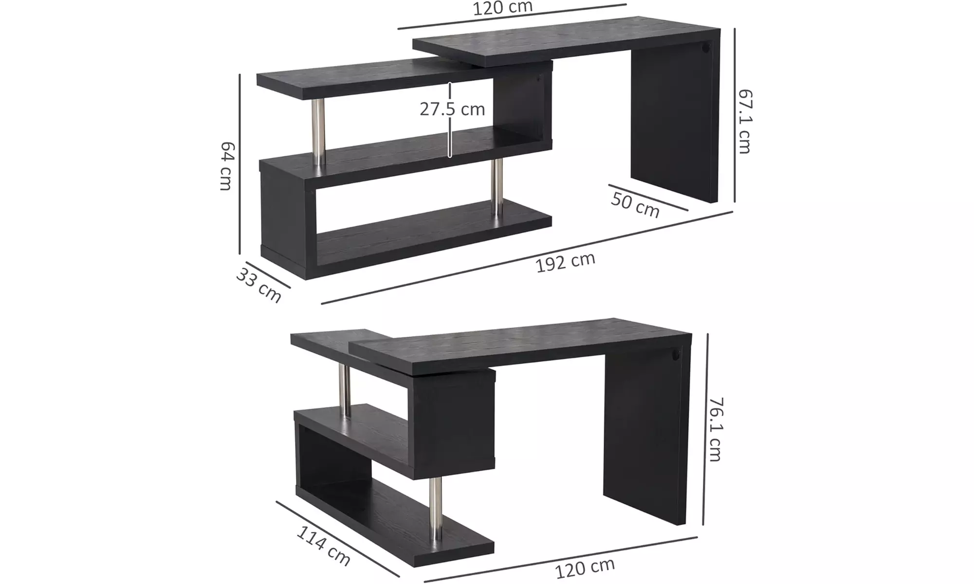 Homcom L-Shaped Desk with 360° Rotating Storage Shelves