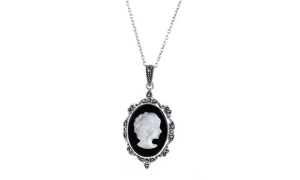 Sterling Silver and Mother Of Pearl Artisan Cameo Necklace by Valencia Gems - Primary Image