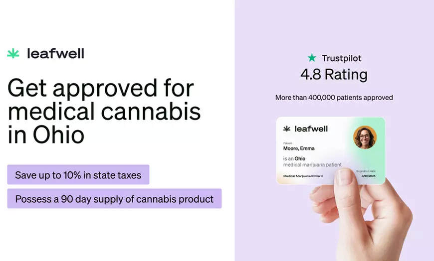 Explore Leafwell's quick and easy Ohio medical marijuana card process with Leafwell (Up to 14% Off) - Primary Image