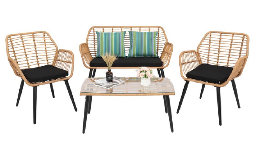 Image 13: PE Steel Outdoor Wicker Rattan Chair Set