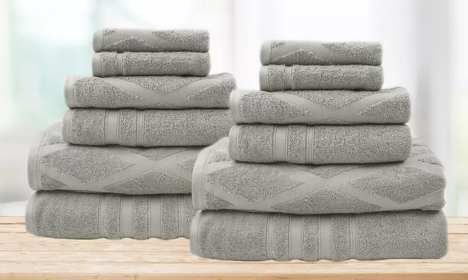 100% Cotton Jacquard Cotton Towel Set (12-Piece)  - Primary Image