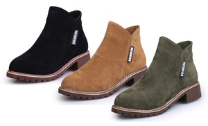 Round-Toed Zippered Ankle Boots