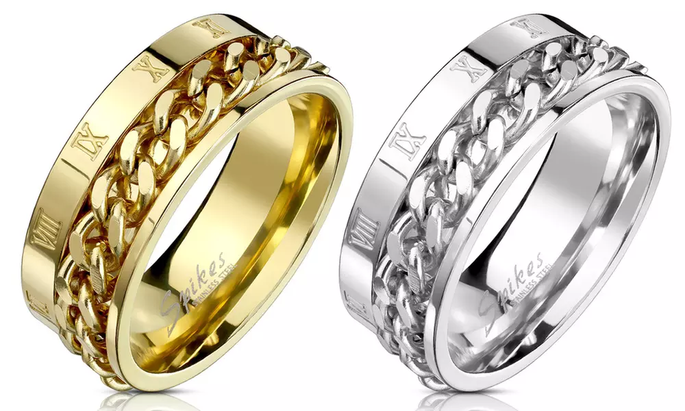 Men's Roman Numeral Spinner Chain Stainless Steel Ring - Primary Image