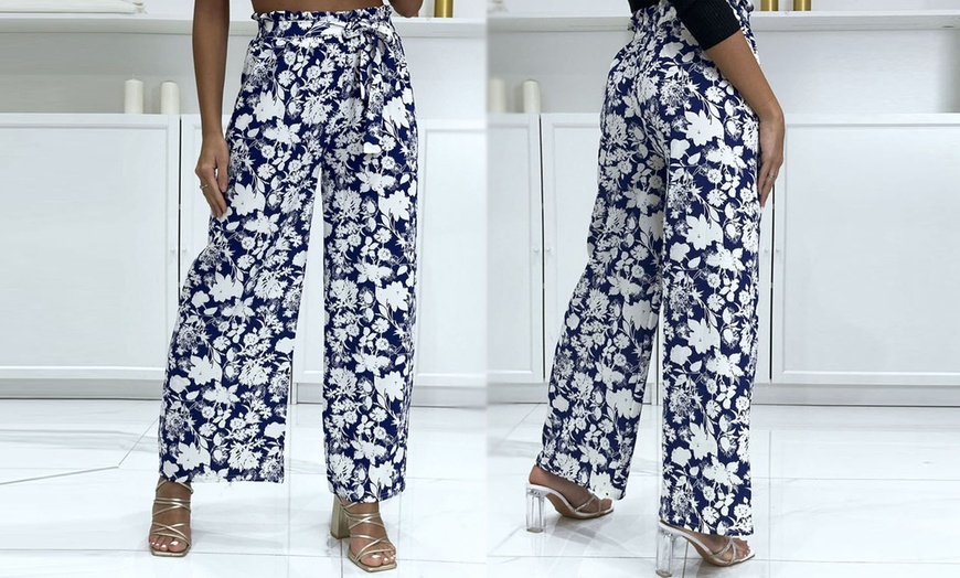 Image 5: Women's Wide-Legged Palazzo Floral-Print Pants