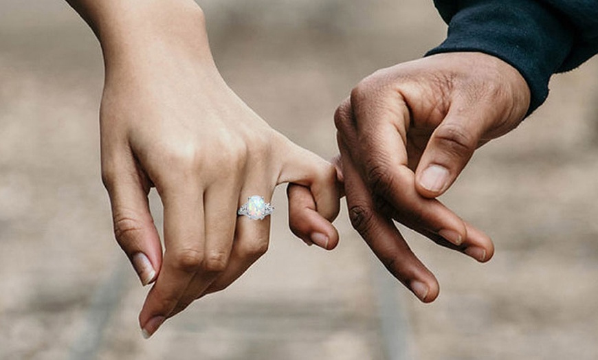 Image 3: Fire Oval Opal Cushion Cut Engagement Ring For Women Girls Birthday Gift