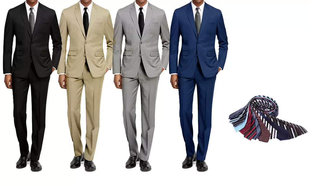 Braveman Men's 2-Piece Slim-Fit Suit with Tie - Primary Image