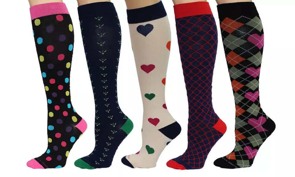 Rexx Women's Patterned Knee-High Compression Socks (3 or 5-Pairs) - Primary Image