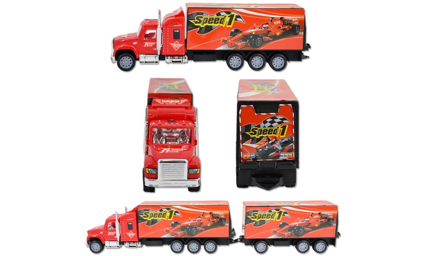 Image 3: 1:32 Scale Trailer Truck Vehicle Play Set