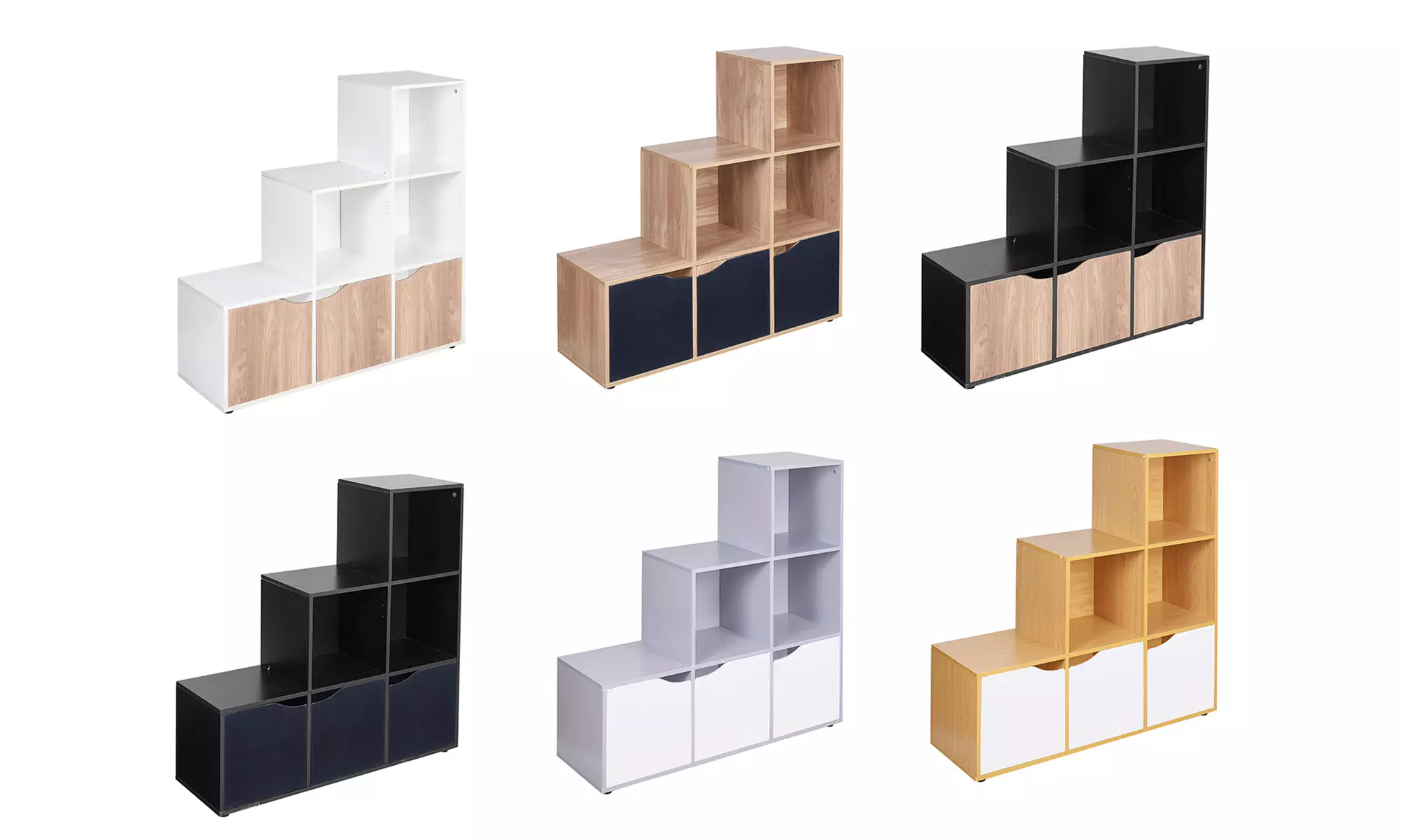 Six-Cube Step Storage Bookcase with Doors - Primary Image