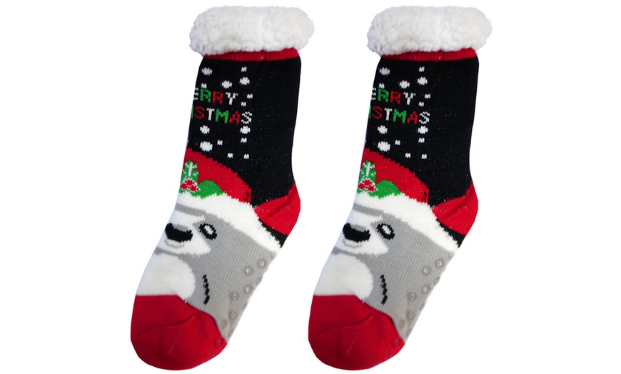 Image 3: Warm Winter Lined Christmas Slipper Socks