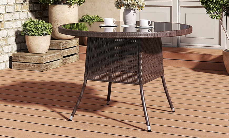 Image 1: Outdoor Garden Rattan Effect Tempered Glass Coffee Table with 6 Styles