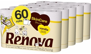  60 Renova Skincare Vanilla Three-Ply Toilet Rolls 