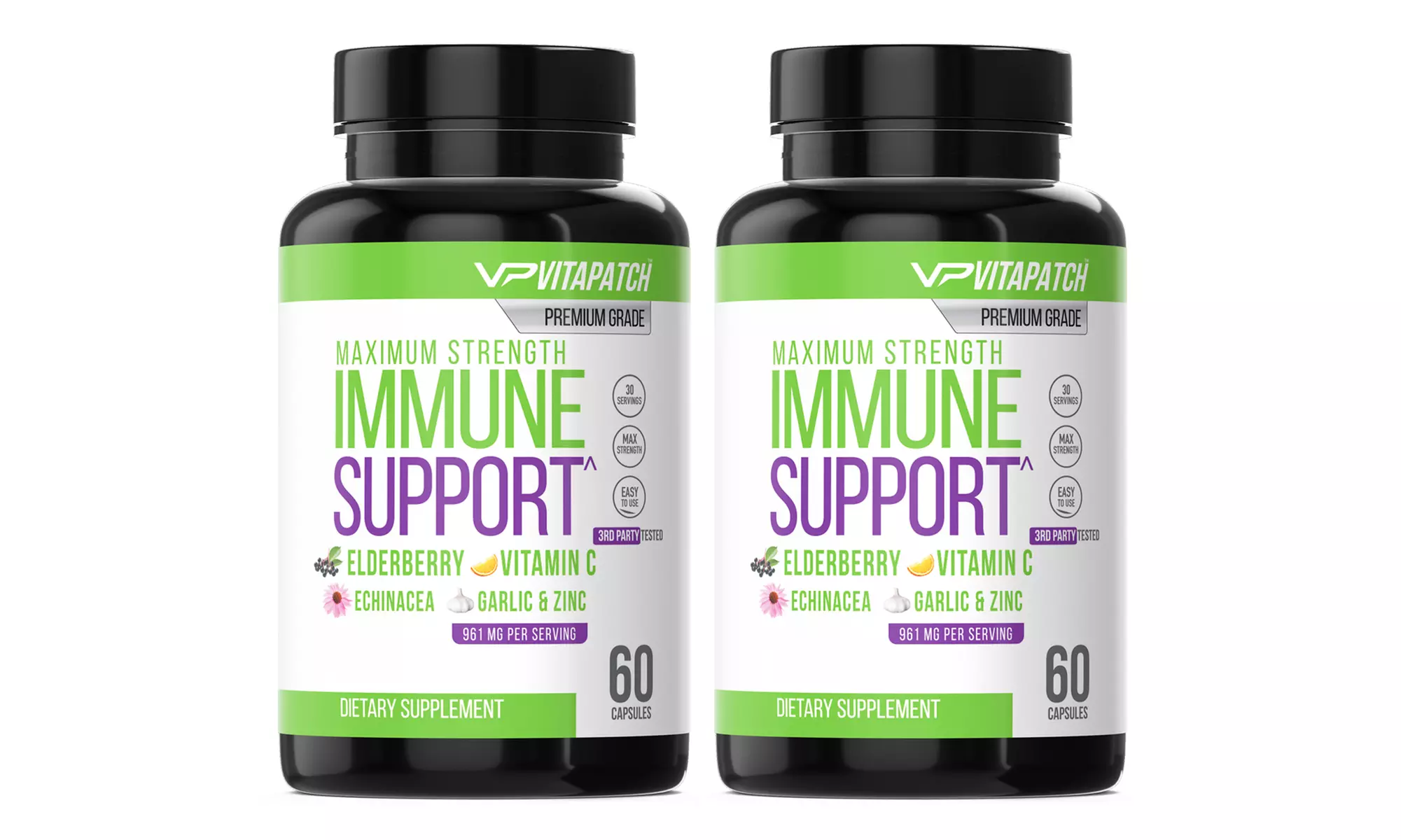 Immune Support Capsules with Elderberry, Vitamin C, Echicancea, Zinc, and Garlic (1-, 2-, or 3-Pack) - Second Medium