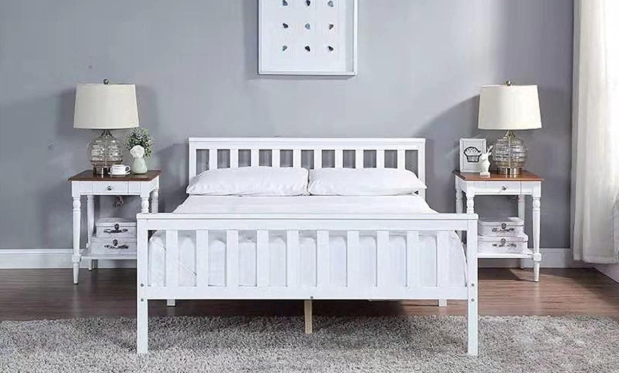 Image 6: White Wooden Bed 