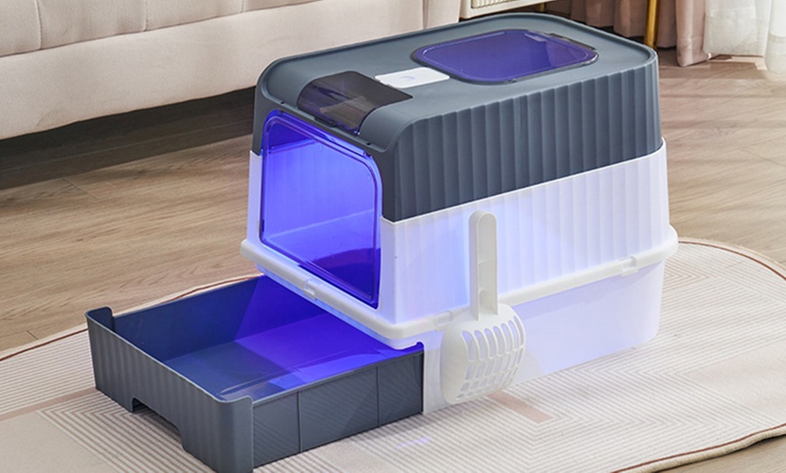 Image 1: Living And Home Self-Cleaning Cat Litter Box with UV Steriliser