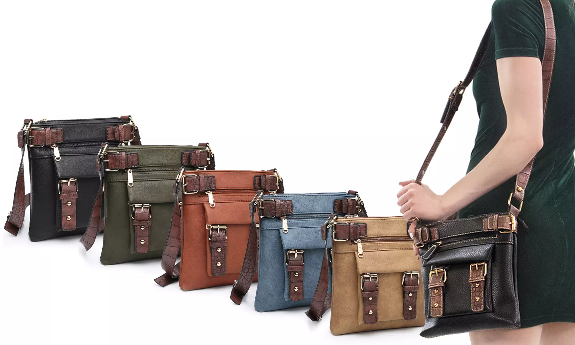 MK BELTED COLLECTION Alice Buckle Soft Faux Leather Cross-Body Purse - Primary Image