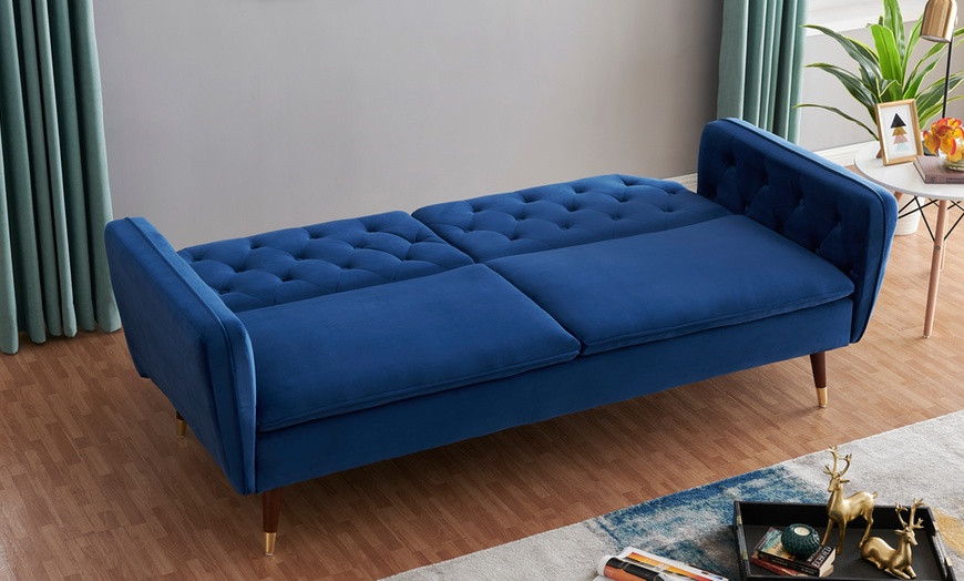 Image 8: Three-Seater Velvet Click Clack Sofa Bed