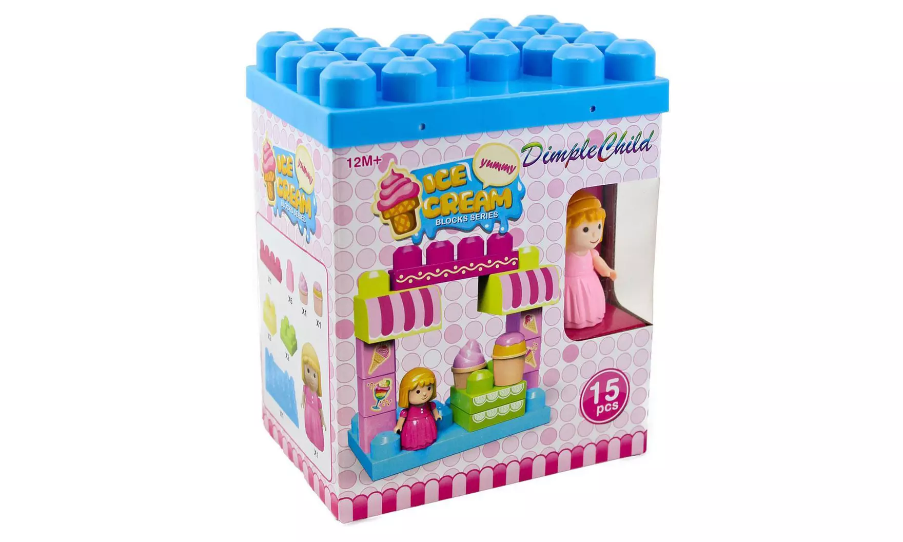 Dimple Ice-Cream-Shop Block Set with Buildable Lid & Figurine (15-Pc.) - Second Medium