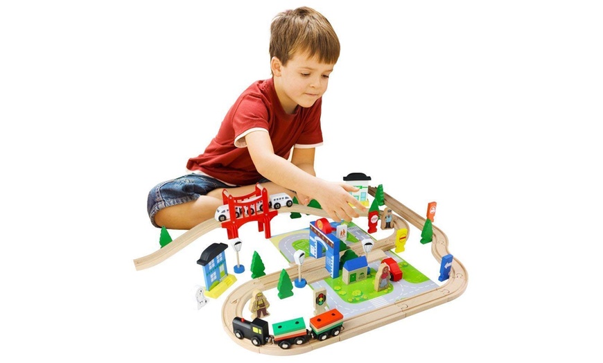 Image 10: Wooden Train Track Toy Set