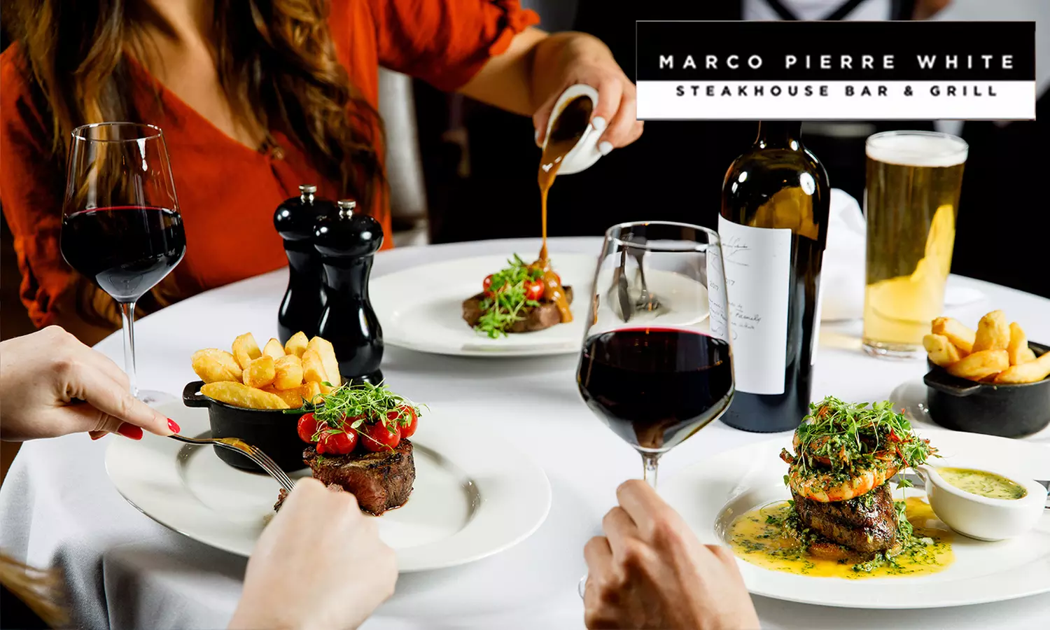 Steak and a bottle of wine for two - Primary Image