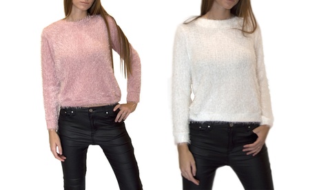 Maglia da donna con effetto ciniglia Made in Italy, disponibile in 2 colori