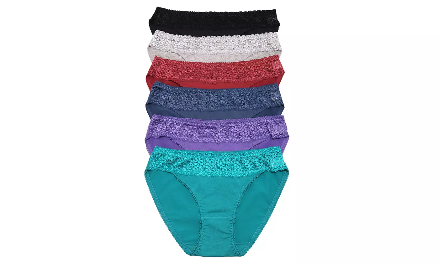 Angelina Bikini Panties with Lace Waist Design (6-Pack) - Second Medium