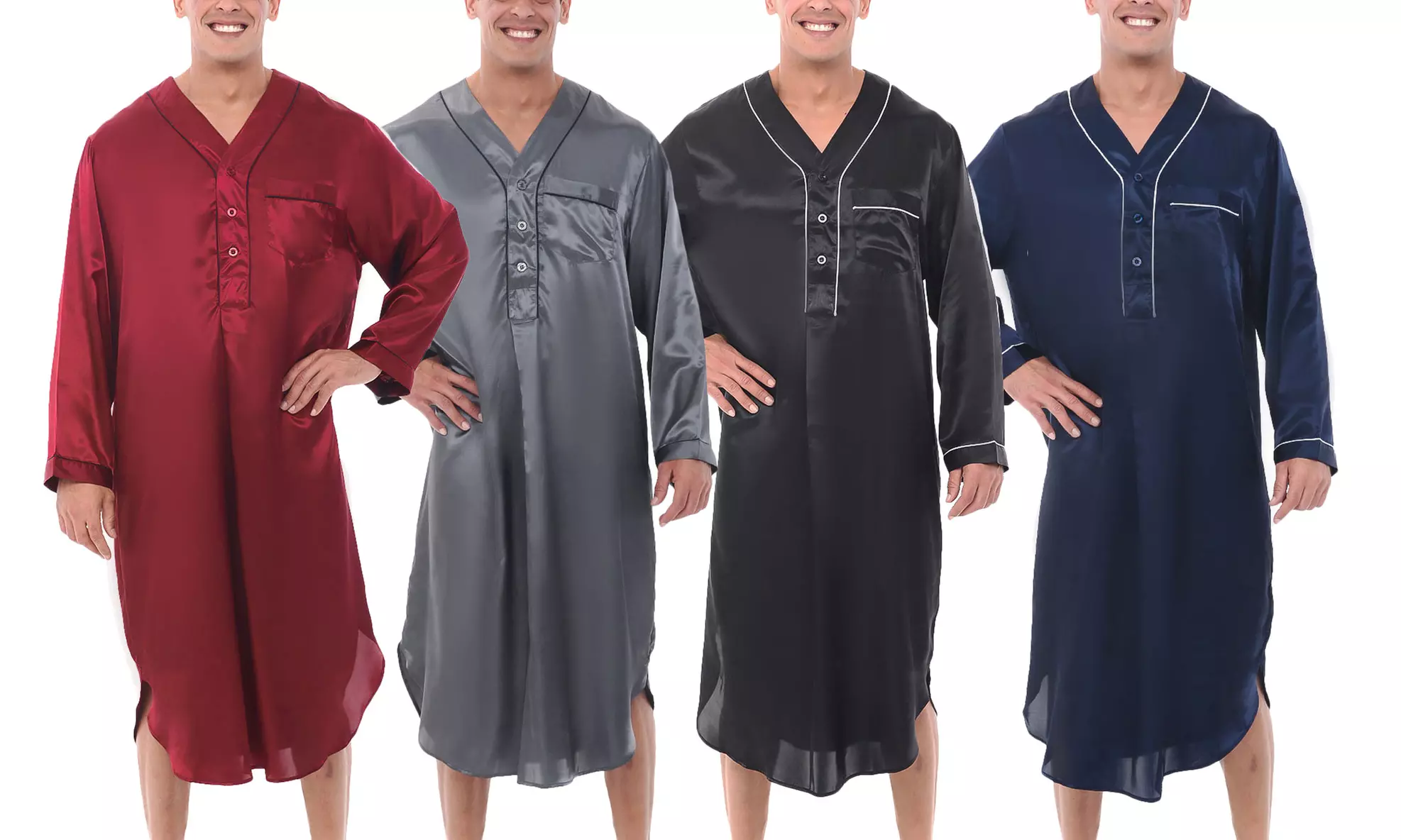 Alexander Del Rossa Men's Lightweight Woven Satin Long Caftan Nightshirt (S-XL) - Primary Image