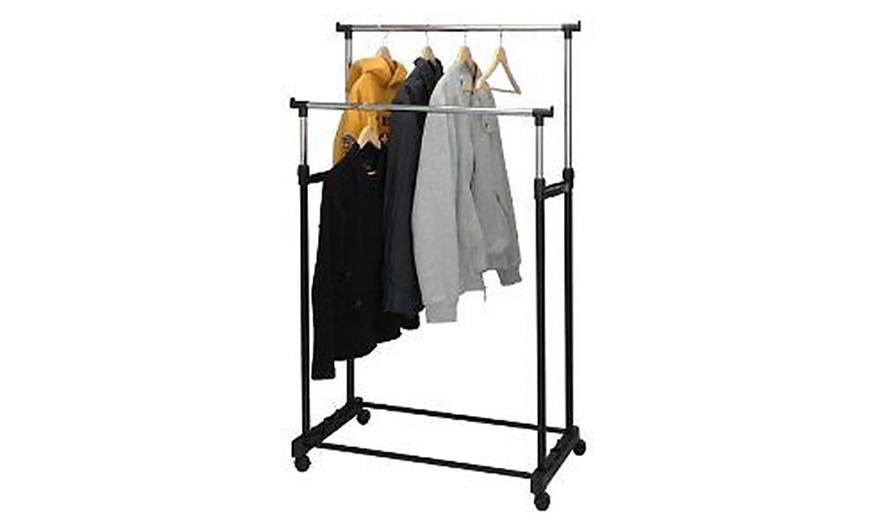 Image 1: Portable Double Clothes Rail