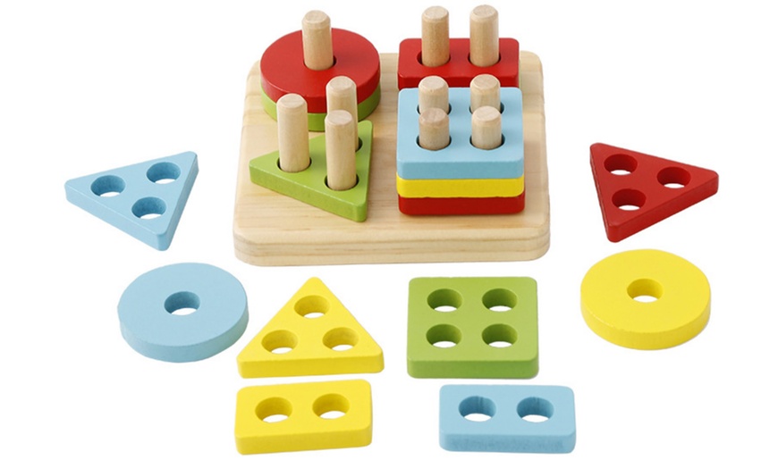 Image 7: Wooden Geometric Shape Sorter Board