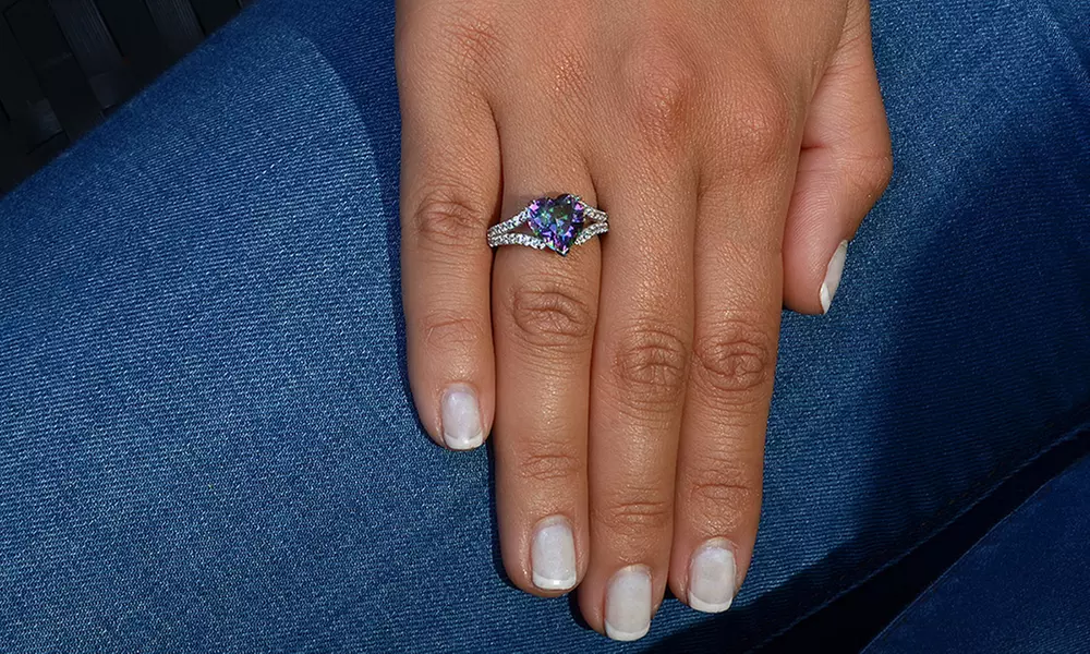 6.80 or 5.70 CTW 2 Row Mystic Topaz Engagement Rings in Sterling Silver - Primary Image