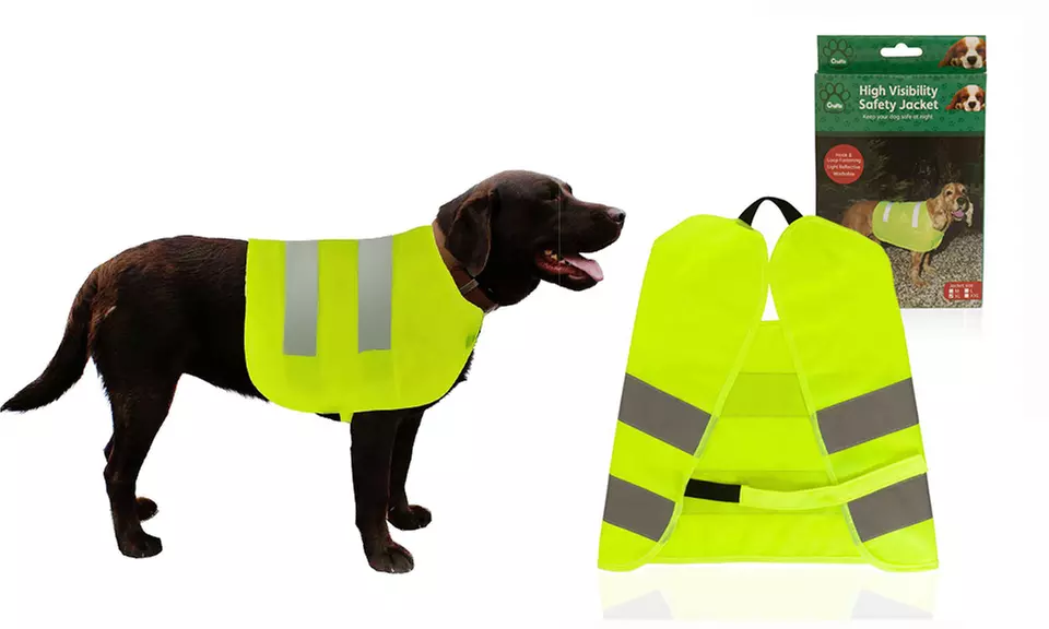 1, 2 ou 3 gilets jaune phosphorescent avec bandes réfléchissantes pour Chiens de CRUFT - Primary Image