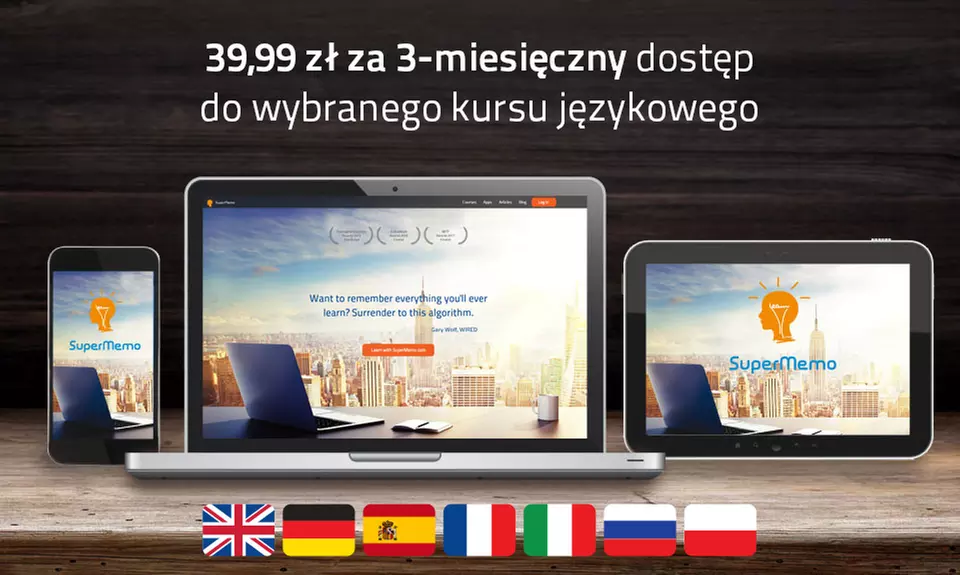 Dostęp do wybranego kursu językowego (od 39,99 zł) na 3,6 lub 12 miesięcy na platformie SuperMemo - Primary Image
