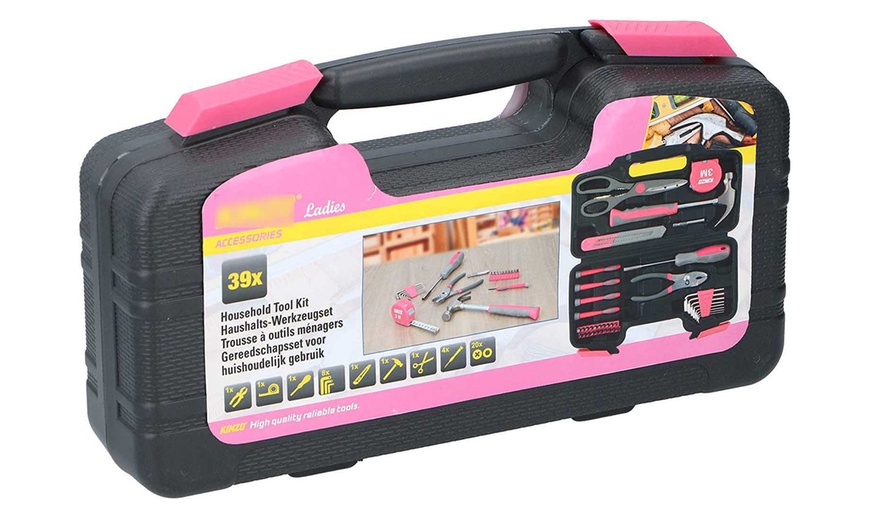 Image 3: 39-Piece Pink Tool Kit Set with Carry Case