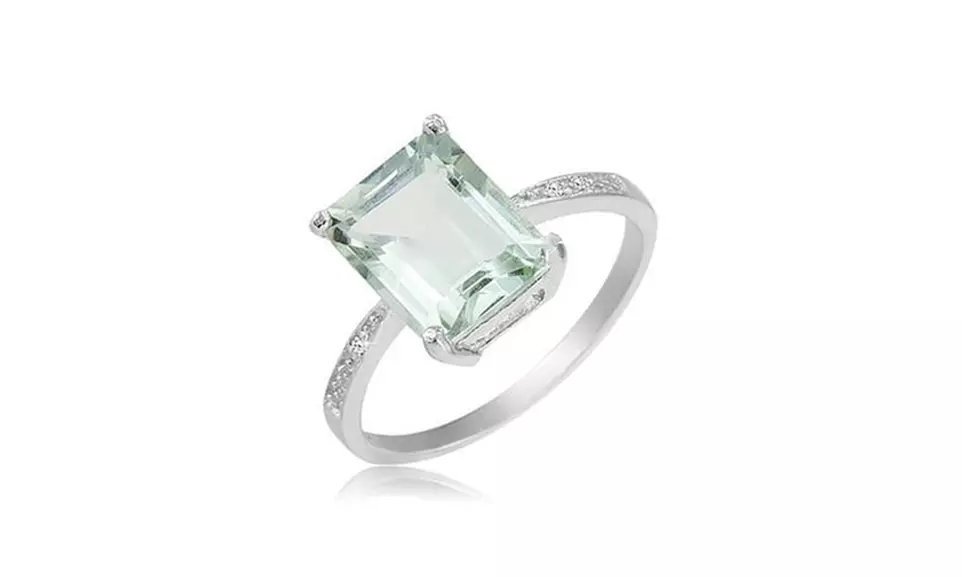 4.00 CTTW Genuine Prasiolite Green Amethyst Emerald-Cut Ring in Sterling Silver - Primary Image