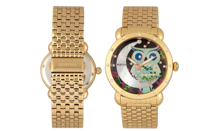 Orologio Bertha Ashley Con Quadrante In Madreperla E Gufo Inciso Disponibile In Vari Colori