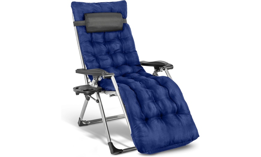 Image 4: Reclining Zero Gravity Chair With Cushion and Armrest