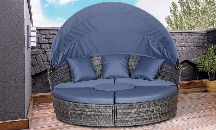 Image 2: Outsunny Hybrid Rattan Effect Loungers with Cushions and Canopy