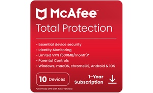 McAfee Total Protection 2024 10 Devices 1 year