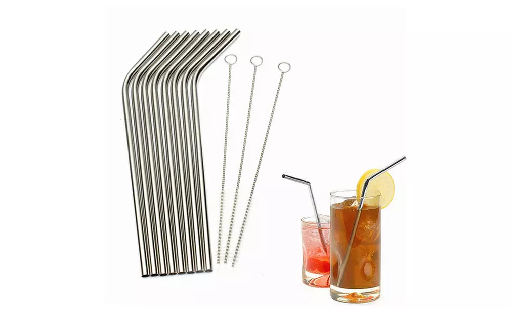Stainless Steel Drinking Straws with Brush (5- or 10-Pack) - Primary Image