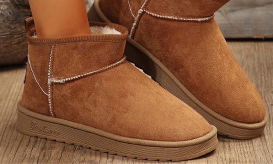 Image 10: Warm Faux Sheepskin Lined Furry Mini Snug Snow Boots