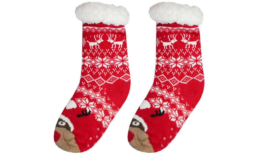 Image 15: Warm Winter Lined Christmas Slipper Socks